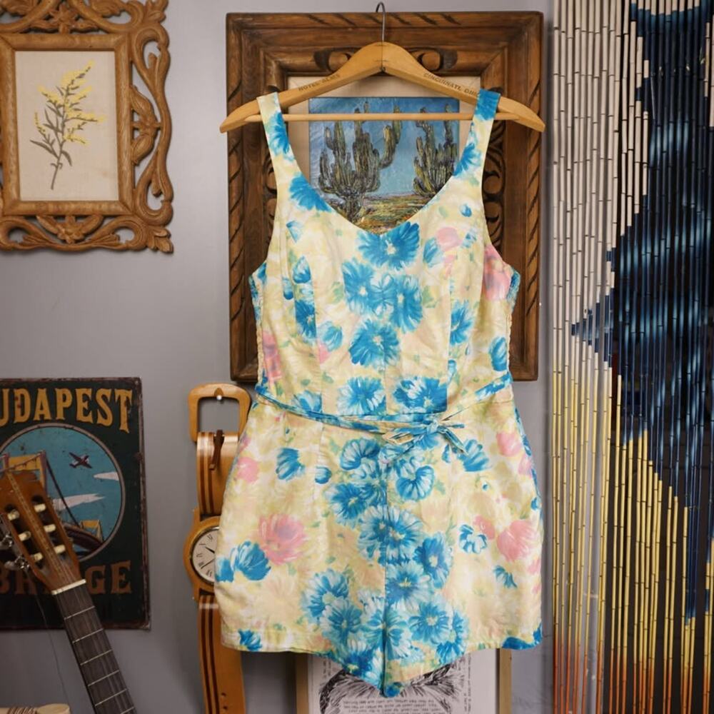 Vintage Shapemaid floral zip back romper/swimwear